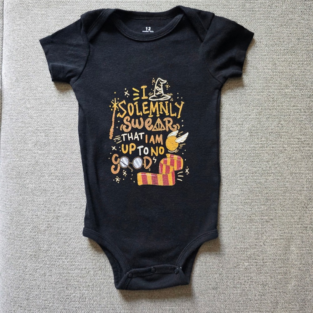 Harry Potter & PL Baby 12M Bodysuit Bundle Black Graphic Olive Green Henley 2pc